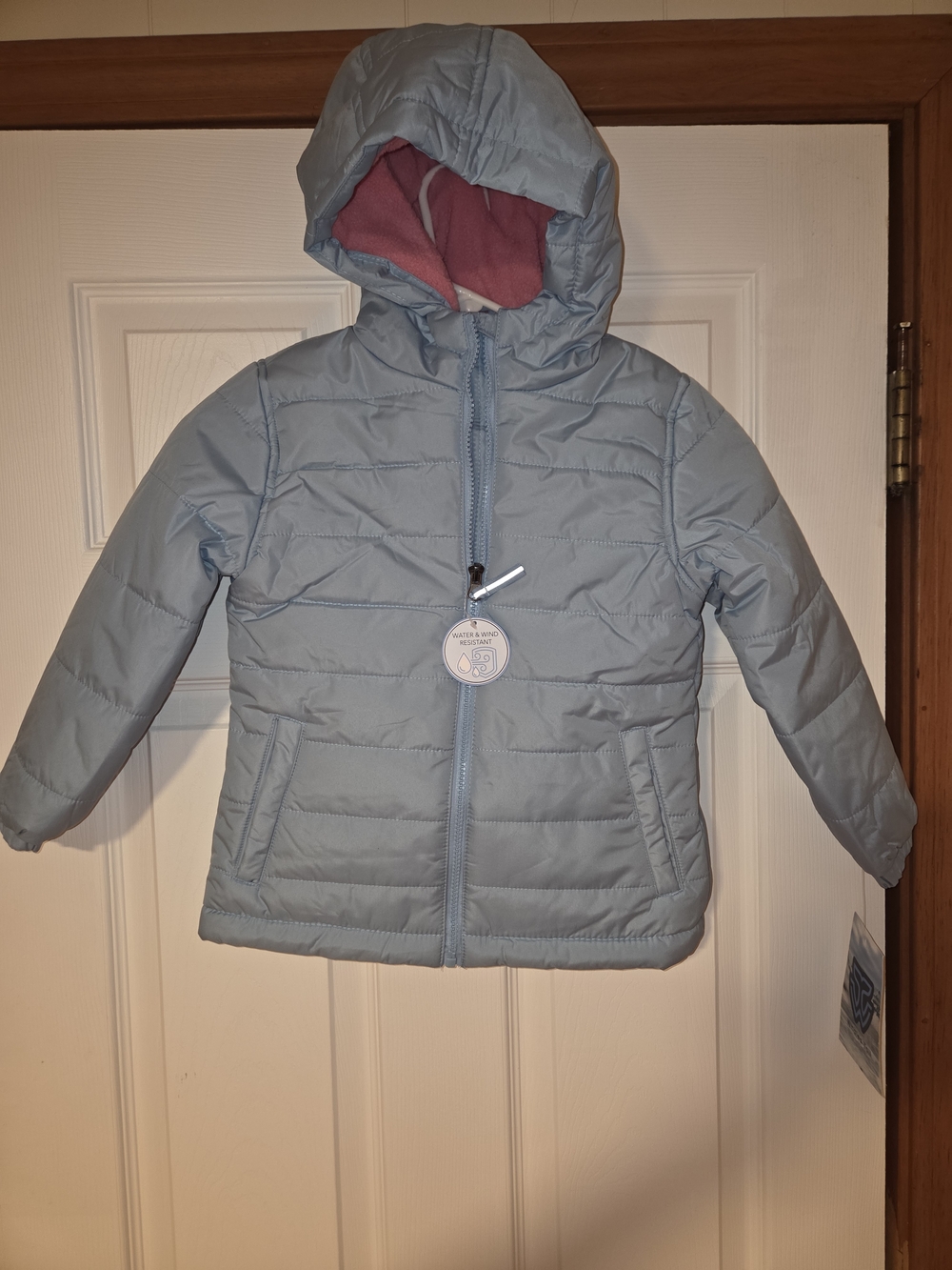 Warm Light Blue Hooded Puffer Jacket for Kids